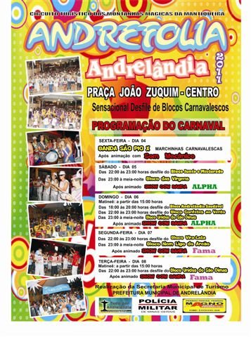 Programa&ccedil;&atilde;o do Andrefolia 2011, o carnaval de Andrel&acirc;ndia