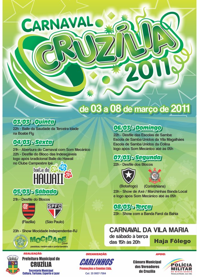 Programa&ccedil;&atilde;o do carnaval 2011 em Cruz&iacute;lia